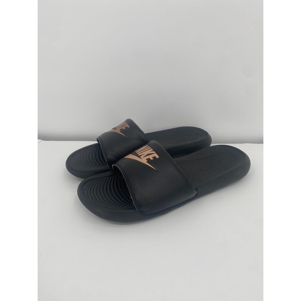 Nike Victori One Women's Black Gold Swoosh Sandals Slides CN9677-001 Size 10